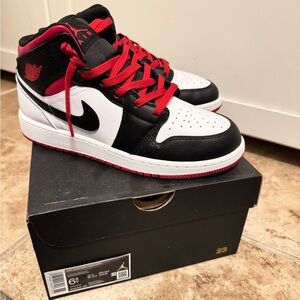 Jordan Air Mid White, Red, and Black Sneakers